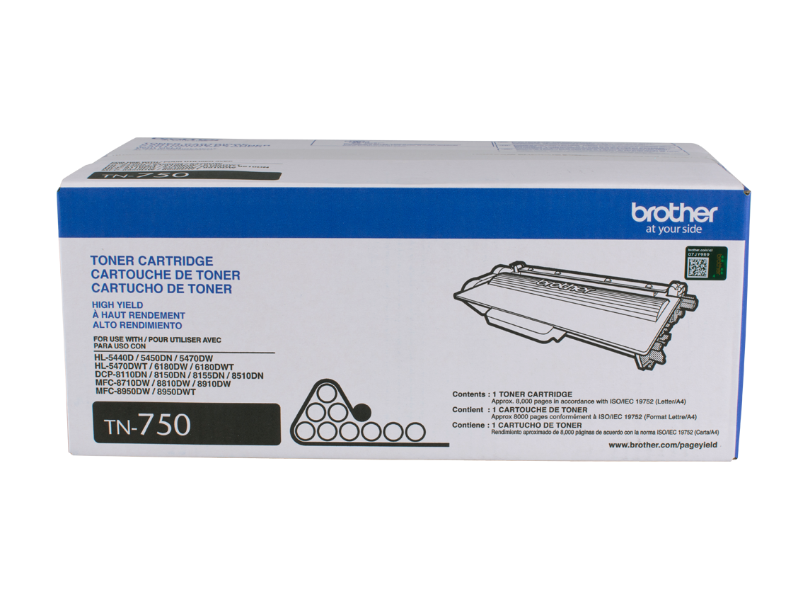 Tóner Brother Original TN750 rendimiento 8.000 páginas Negro