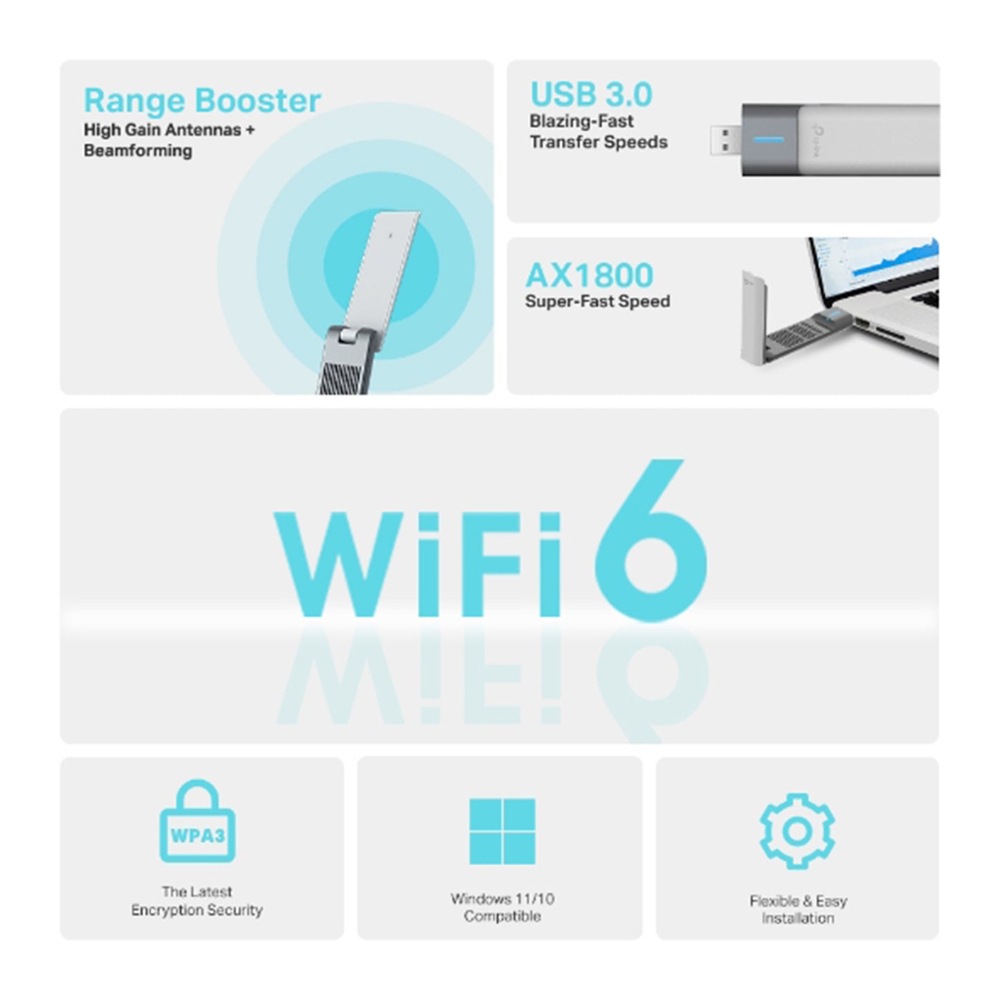 Adaptador de Red USB Fast WiFi 6 TP-Link TX20UH V1 AX1800, Dual Band Wireless, Broader Coverage