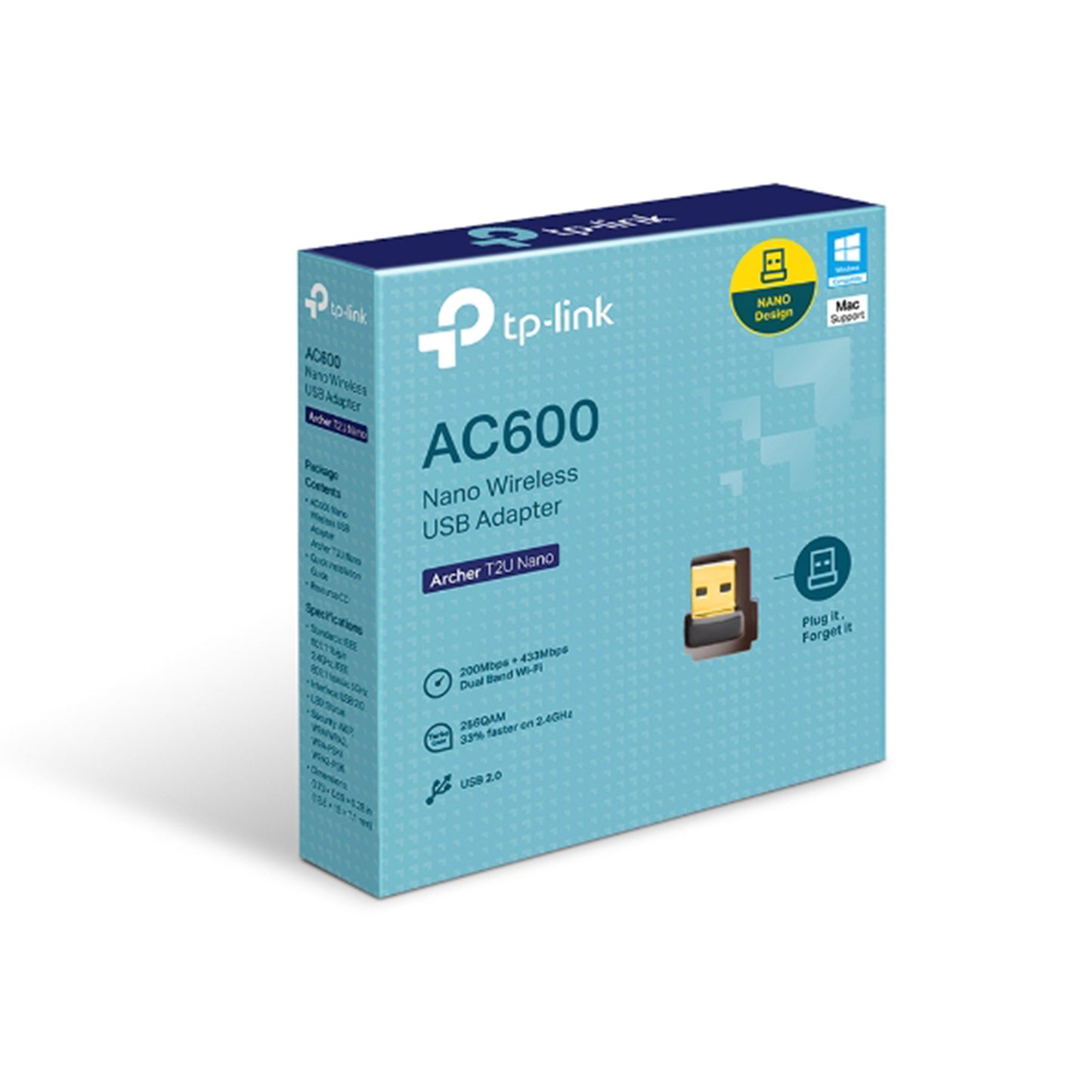 Adaptador de red Wi-Fi TP-Link Archer T2U Nano doble banda, AC600, 600 Mbps