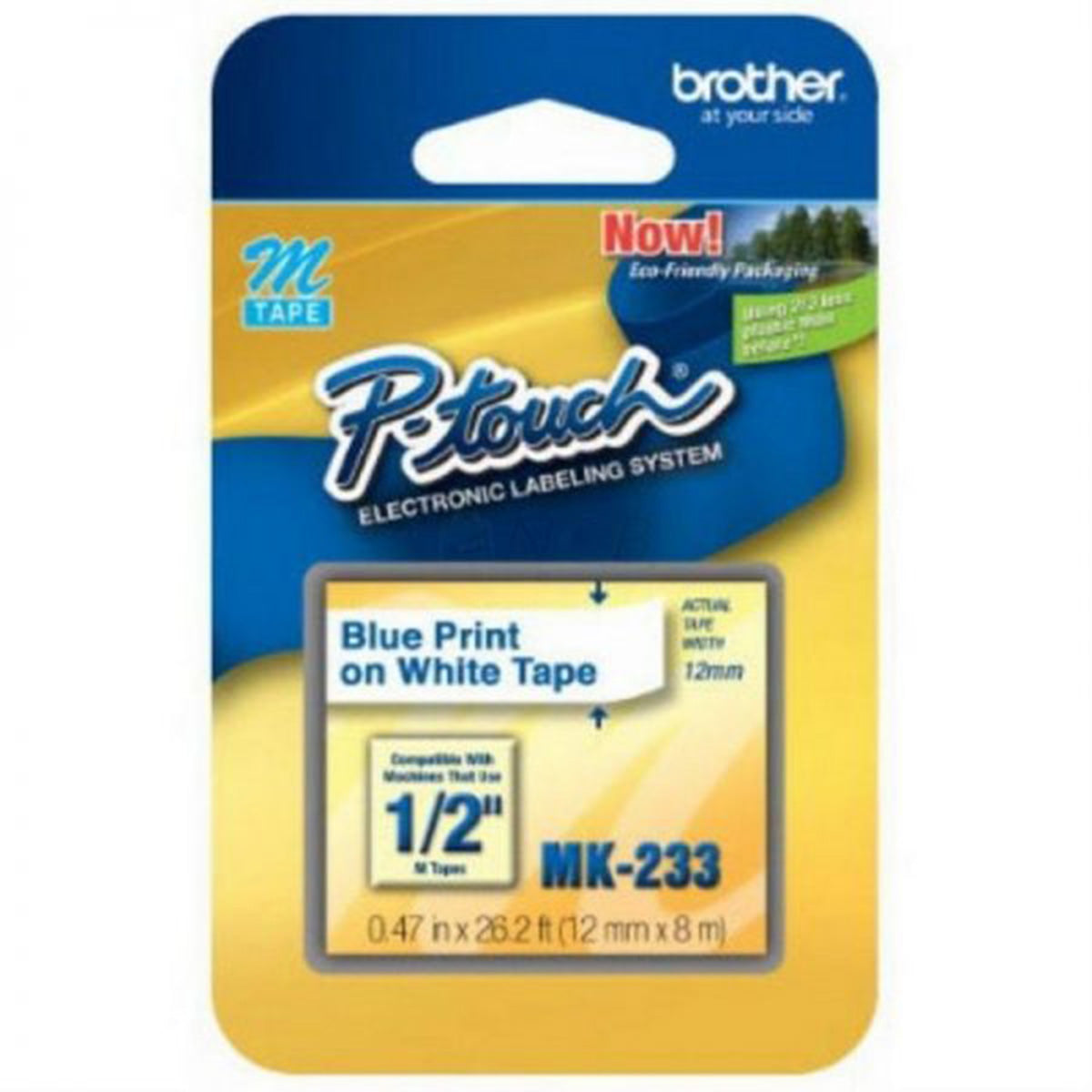 Cinta Rotuladora Brother No Laminada MK-233 12mm x 8m blanca letras azules