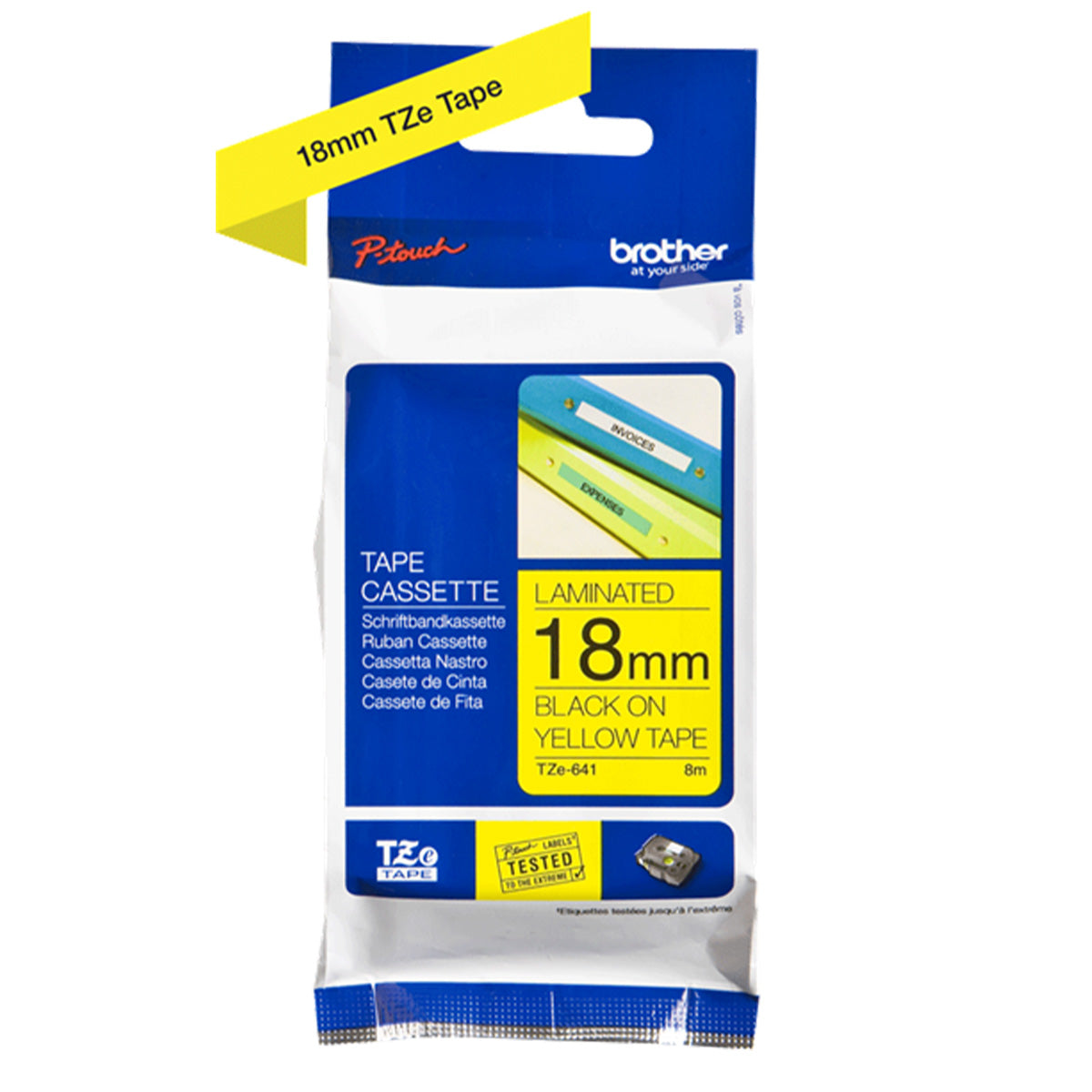 Cinta Rotuladora Brother TZe-641 Adhesivo estándar 18mm x 8mts Negro sobre Amarillo