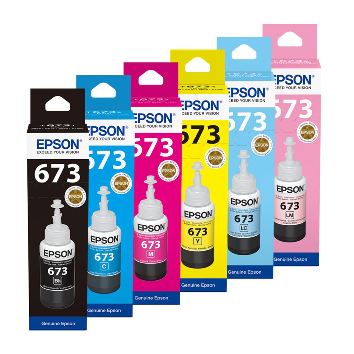 Pack 6 Botellas de Tinta Original Epson T673 BK/C/M/Y/CC/MC