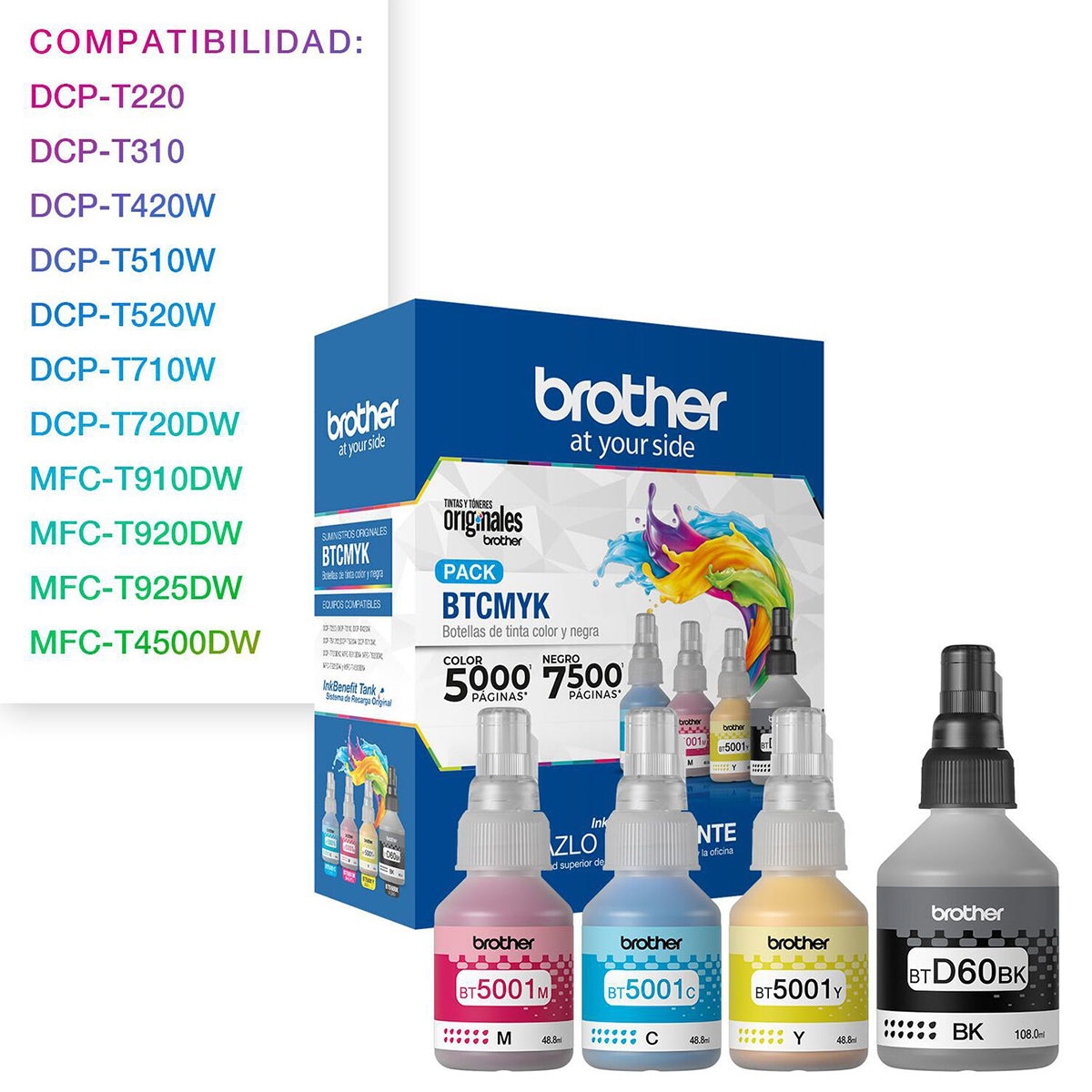 Pack Botellas de Tinta Original BT60BK Negro y BT5001 Cian / Magenta / Amarillo