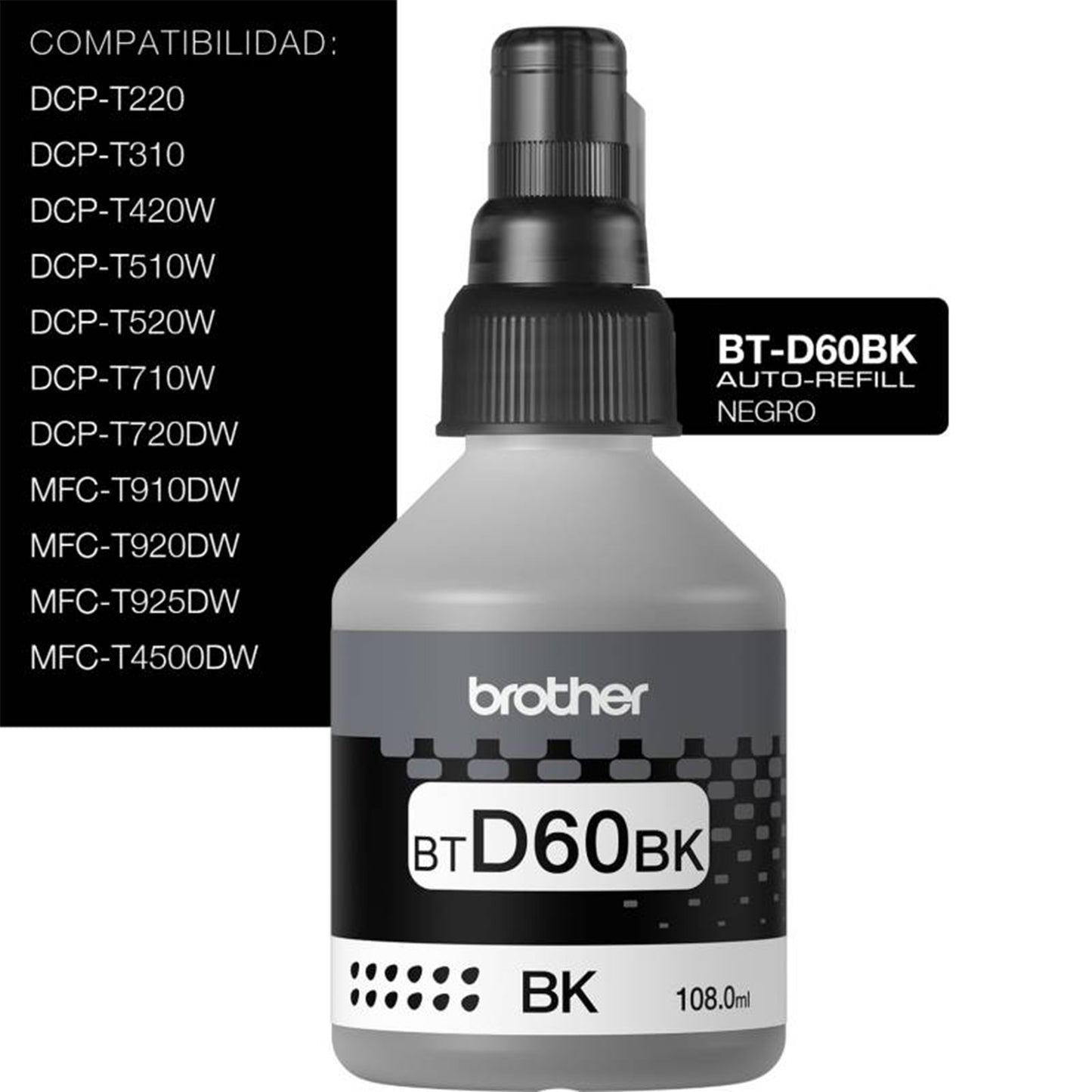 Botella de Tinta Original BTD60BK Negro 108ml ultra alto rendimiento