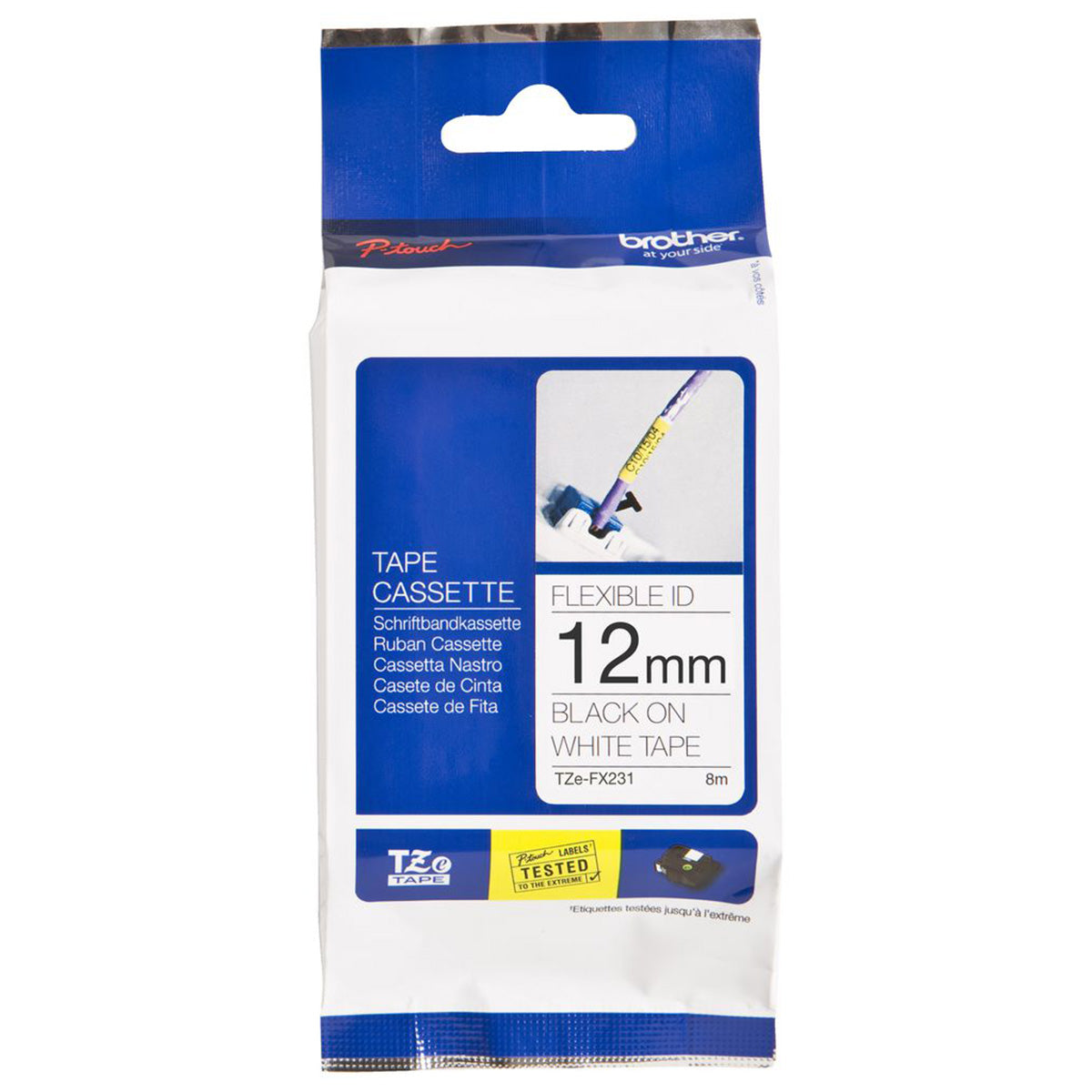 Cinta Rotuladora Brother Flexible TZe-FX231 12mm x 8m blanca letras negras