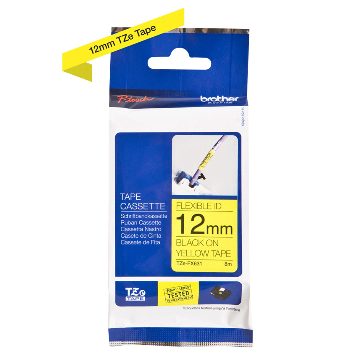 Cinta Rotuladora Brother Flexible TZe-FX631 12mm x 8m amarilla letras negras