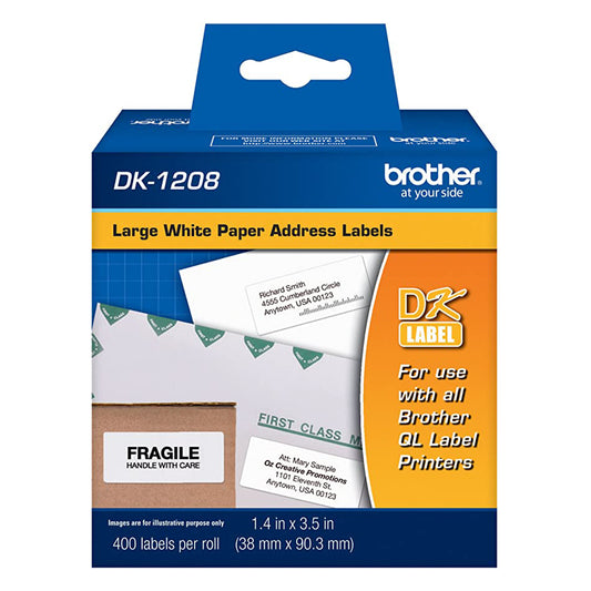 Rollo de etiquetas precortadas autoadhesivas Brother DK-1208 de 38mm x 90mm 400 etiquetas