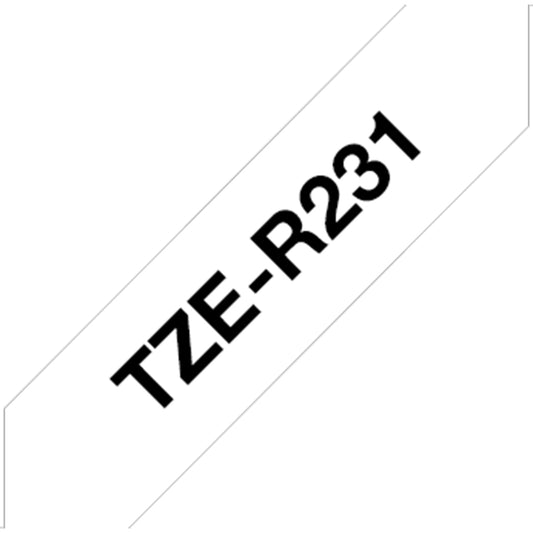 Cinta Rotuladora Brother Satin TZER231 12mm x 4m Blanco letras negras