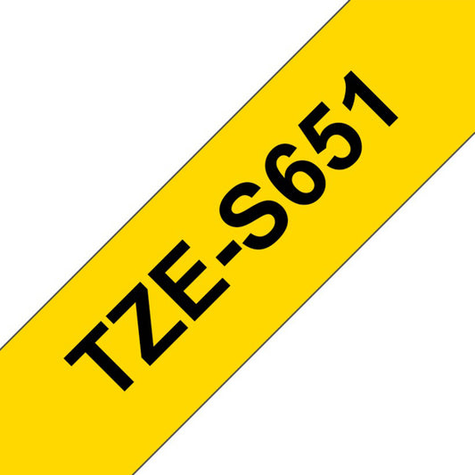 Cinta Rotuladora Brother TZe-S651 Super Adhesiva 24mm x 8mts Negro sobre Amarillo