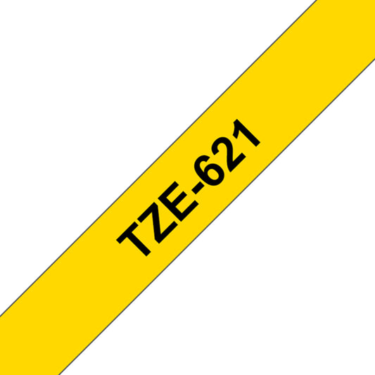 Cinta Rotuladora Brother TZe-621 Adhesivo estándar 9mm x 8mts Negro sobre Amarillo