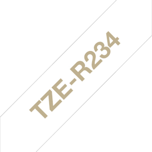 Cinta Rotuladora Brother Satin TZER234 12mm x 4m Blanco letras doradas
