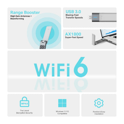 Adaptador de Red USB Fast WiFi 6 TP-Link TX20UH V1 AX1800, Dual Band Wireless, Broader Coverage