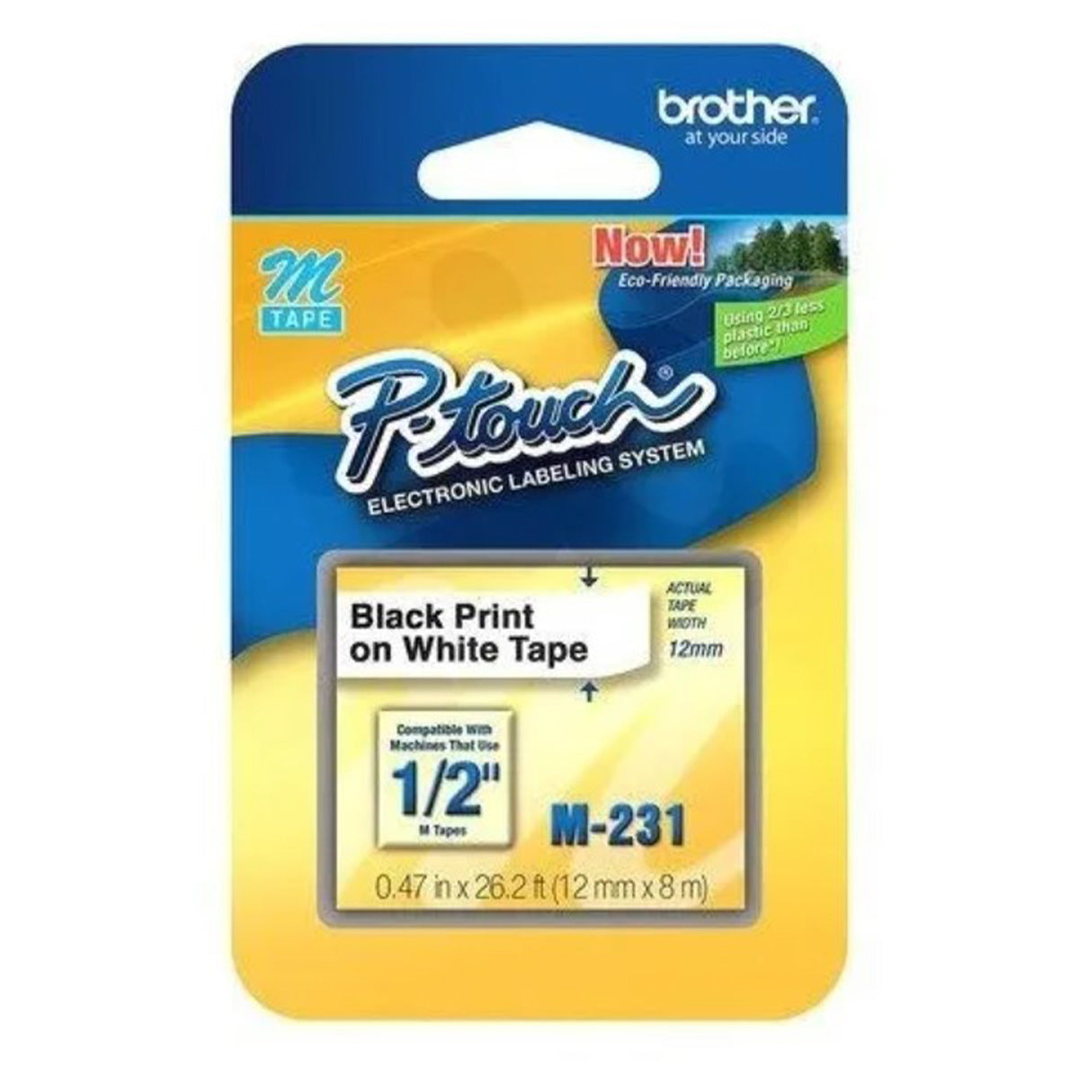 Cinta Rotuladora Brother No Laminada M-231 12mm x 8m blanca letras negras