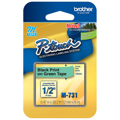 Cinta Rotuladora Brother No Laminada M-731 12mm x 8m verde letras negras