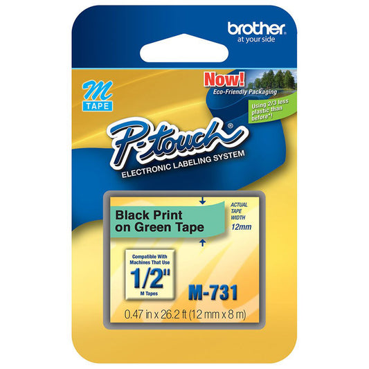 Cinta Rotuladora Brother No Laminada M-731 12mm x 8m verde letras negras