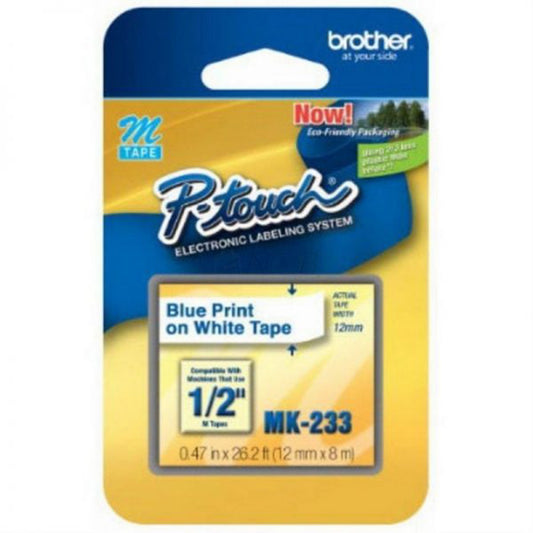 Cinta Rotuladora Brother No Laminada MK-233 12mm x 8m blanca letras azules