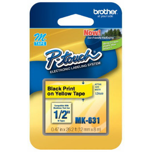 Cinta Rotuladora Brother No Laminada MK-631 12mm x 8m amarilla letras negras
