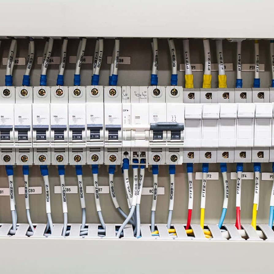 Panel de conexiones etiquetado con cintas HSe termo contraíbles de Brother que permiten identificar de forma permanente cada instalación.