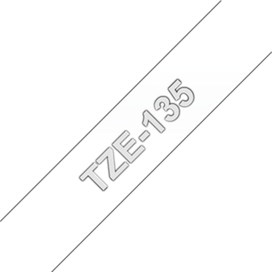 Cinta Rotuladora Brother TZe-135 Adhesivo estándar 12mm x 8m transparente letras blancas
