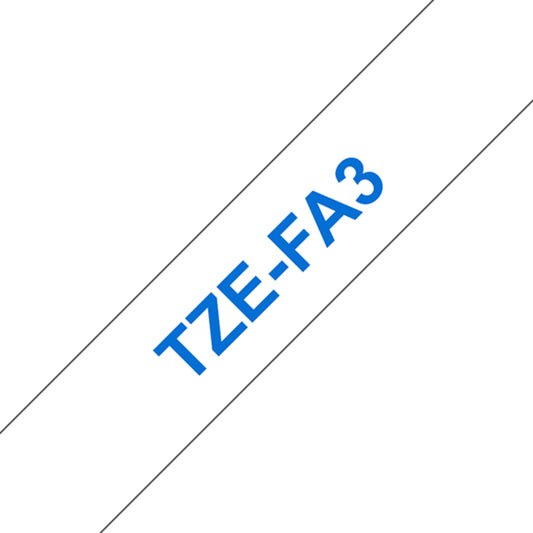 Cinta Rotuladora Brother TZe-FA3 Textil termo adherente 12mm x 3m blanca letras azules