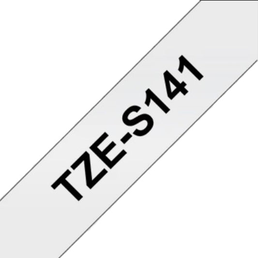Cinta Rotuladora Brother TZe-S141 Super Adhesiva 18mm x 8mts Transparente sobre Negro