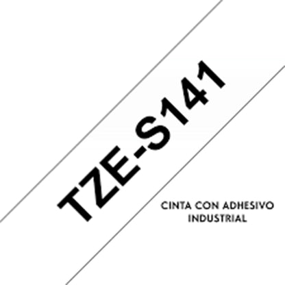 Cinta Rotuladora Brother TZe-S141 Super Adhesiva 18mm x 8mts Transparente sobre Negro