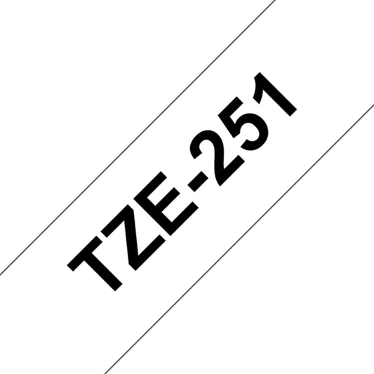 Cinta Brother Adhesiva TZE-251 blanca letras negras, 24 mm de ancho y 8 metros de largo.