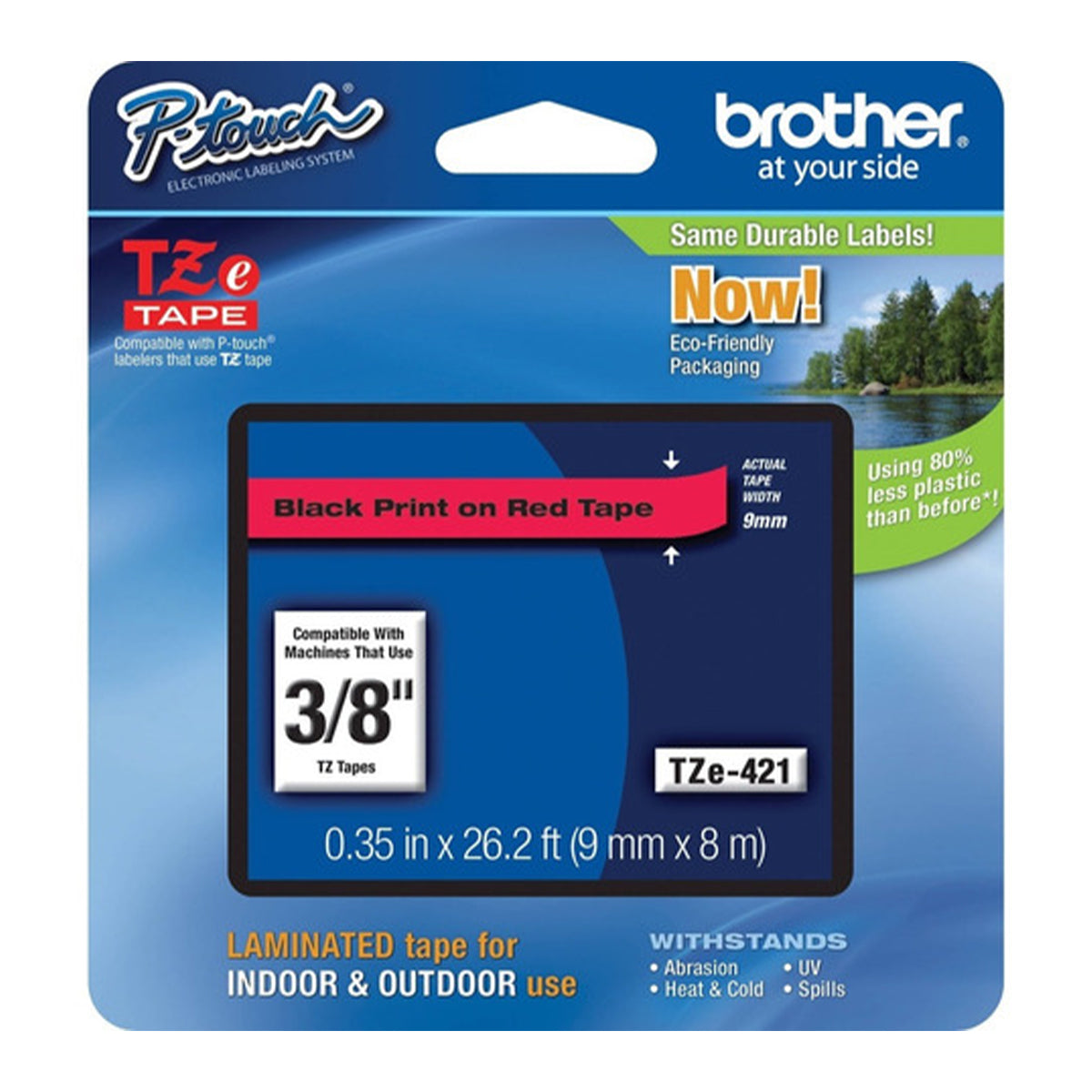 Cinta Rotuladora Brother TZe-421 Adhesivo estándar 9mm x 8mts Negro sobre Rojo