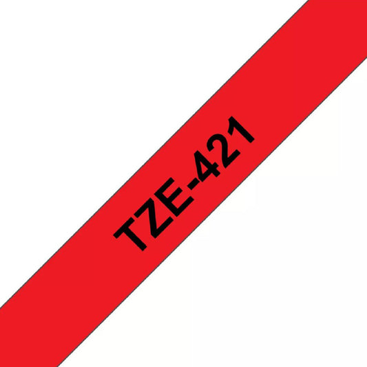 Cinta Rotuladora Brother TZe-421 Adhesivo estándar 9mm x 8mts Negro sobre Rojo