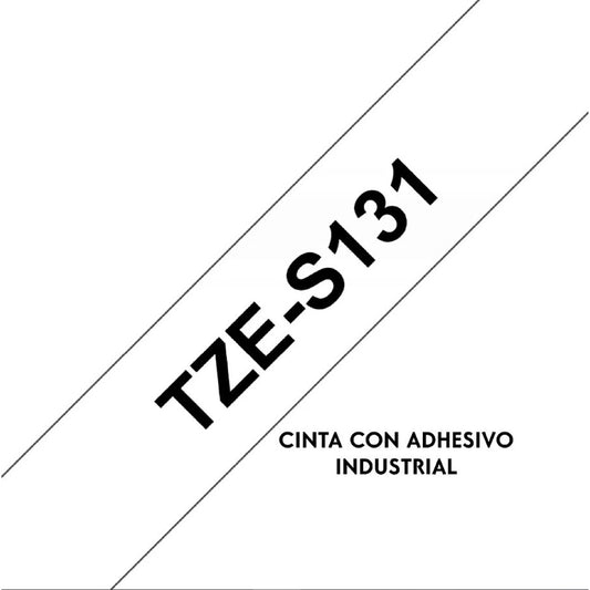 Cinta Brother Súper Adhesiva TZE-S131 fondo transparente letras negras de 12mm de ancho y 8 metros de largo 