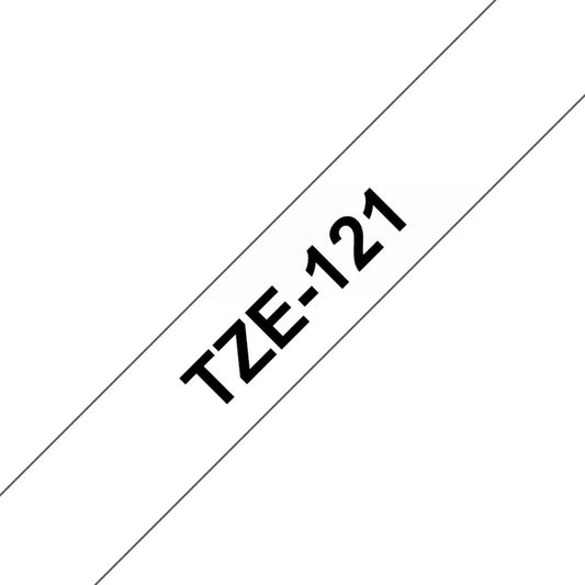 Cinta Rotuladora Brother TZe-121 Adhesivo estándar 9mm x 8mts transparente letras negras