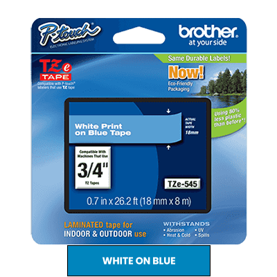 Cinta Rotuladora Brother TZe-545 Adhesivo Estándar 18mm x 8m Azul letras blancas