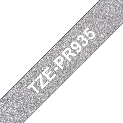 Cinta Brother TZE-PR935 adhesiva color plateado letras blancas