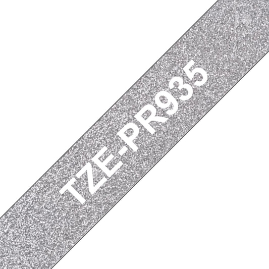 Cinta Brother TZE-PR935 adhesiva color plateado letras blancas