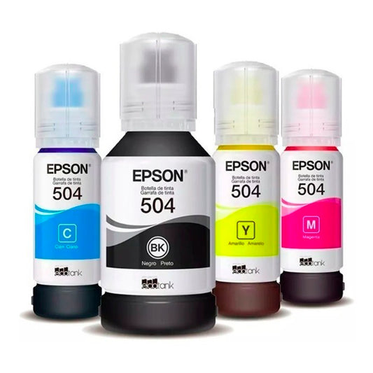 Pack 4 Botellas de Tintas Originales T504 C/M/Y/BK