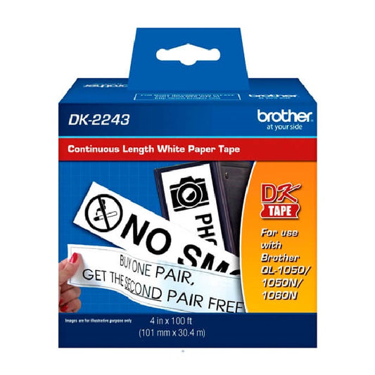 Rollo continuo de etiquetas autoadhesivas Brother DK-2243 de 101mm x 30mts