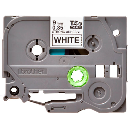 Cinta Rotuladora Brother TZe-S221 Super Adhesiva 9mm x 8mts blanca letras negras