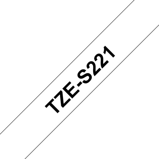 Cinta Rotuladora Brother TZe-S221 Super Adhesiva 9mm x 8mts blanca letras negras