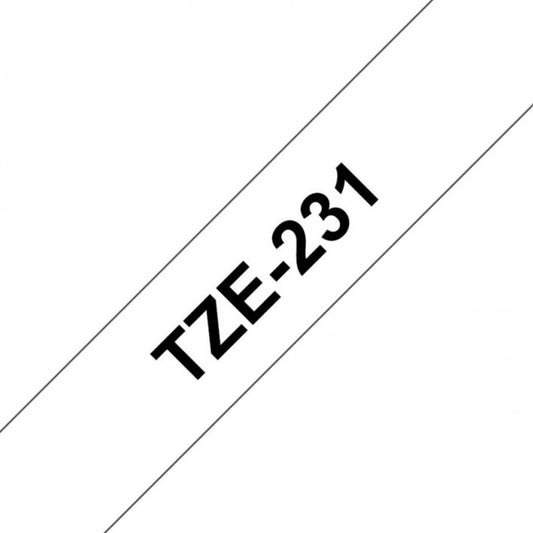 Cinta Rotuladora Brother TZe-231 Adhesivo estándar 12mm x 8m blanca letras negras