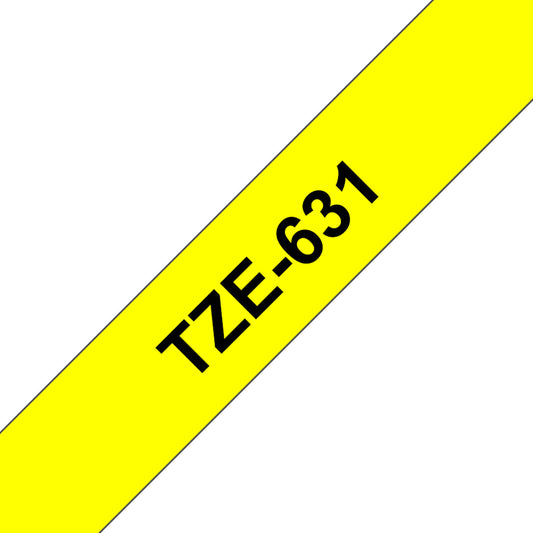 Cinta Rotuladora Brother TZe-631 Adhesivo estándar 12mm x 8mts Negro sobre Amarillo