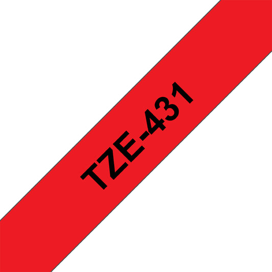 Cinta Rotuladora Brother TZe-431 Adhesivo estándar 12mm x 8mts Negro sobre Rojo