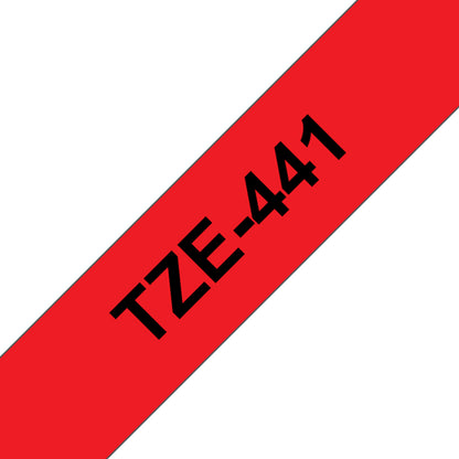 Cinta TZe-441 de Brother para rotuladoras P-Touch, 18mm de ancho y 8 metros de largo, color rojo letras negras