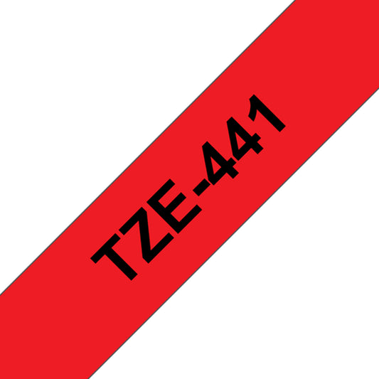 Cinta Rotuladora Brother TZe-441 Adhesivo Estándar 18mm x 8m roja letras negras