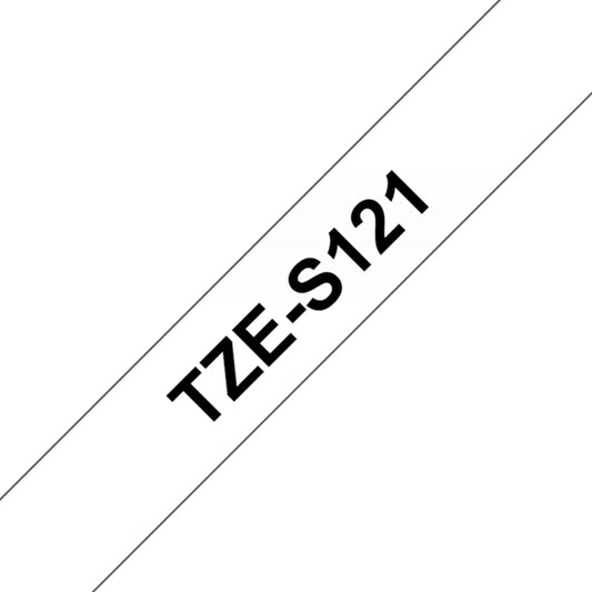 Cinta Rotuladora Brother TZe-S121 Super Adhesiva 9mm x 8mts transparente letras negras