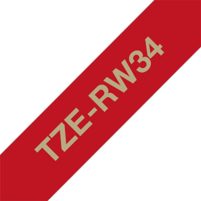 Cinta Rotuladora Brother Satin TZERW34 12mm x 4m Rojo vino letras doradas