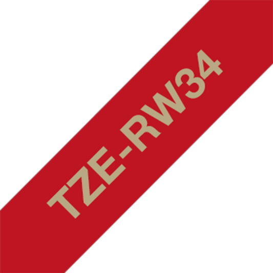 Cinta Rotuladora Brother Satin TZERW34 12mm x 4m Rojo vino letras doradas