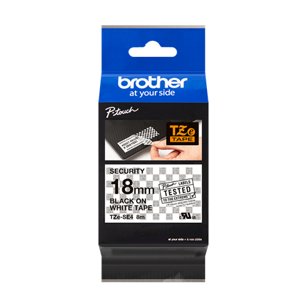 Cinta Rotuladora Brother TZe-SE4 de Seguridad 18mm x 8m blanca letras negras