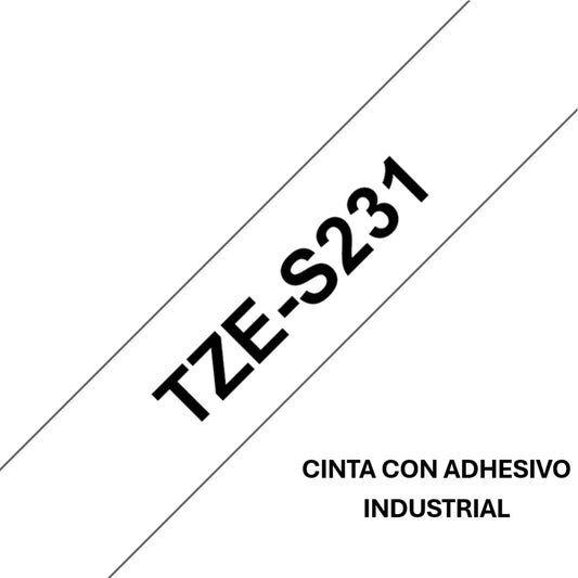 Cinta Rotuladora Brother TZe-S231 Super Adhesiva 12mm x 8mts blanca letras negras