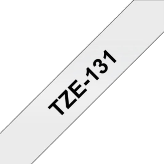 Cinta Rotuladora Brother TZe-131 Adhesivo estándar 12mm x 8m transparente letras negras