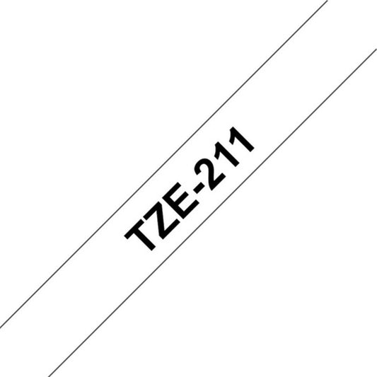 Cinta Rotuladora Brother TZE211 Adhesivo estándar 6mm x 8mts Negro sobre Blanco